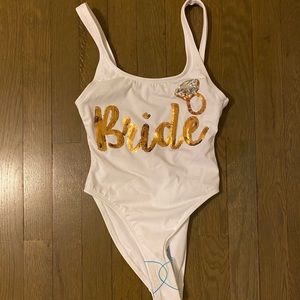 ASOS bridal white bathing suit one piece with bride in gold. New wo tags. Size 0